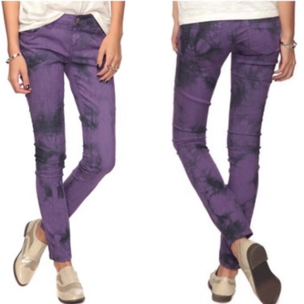 Purple tie-dye skinny jeans